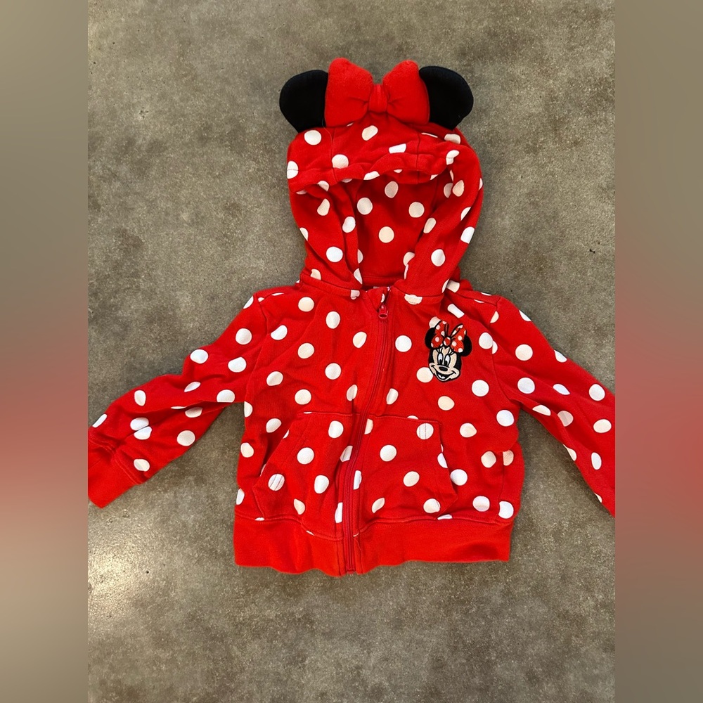 Disney Childrens Minnie Mouse Patch Hood Ears Fullzip Hoodie Size 3T